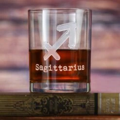 Zodiac Sign Engraved DOF Rocks Whiskey Glass