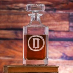 Rustic Letter Etched Square Whiskey Decanter