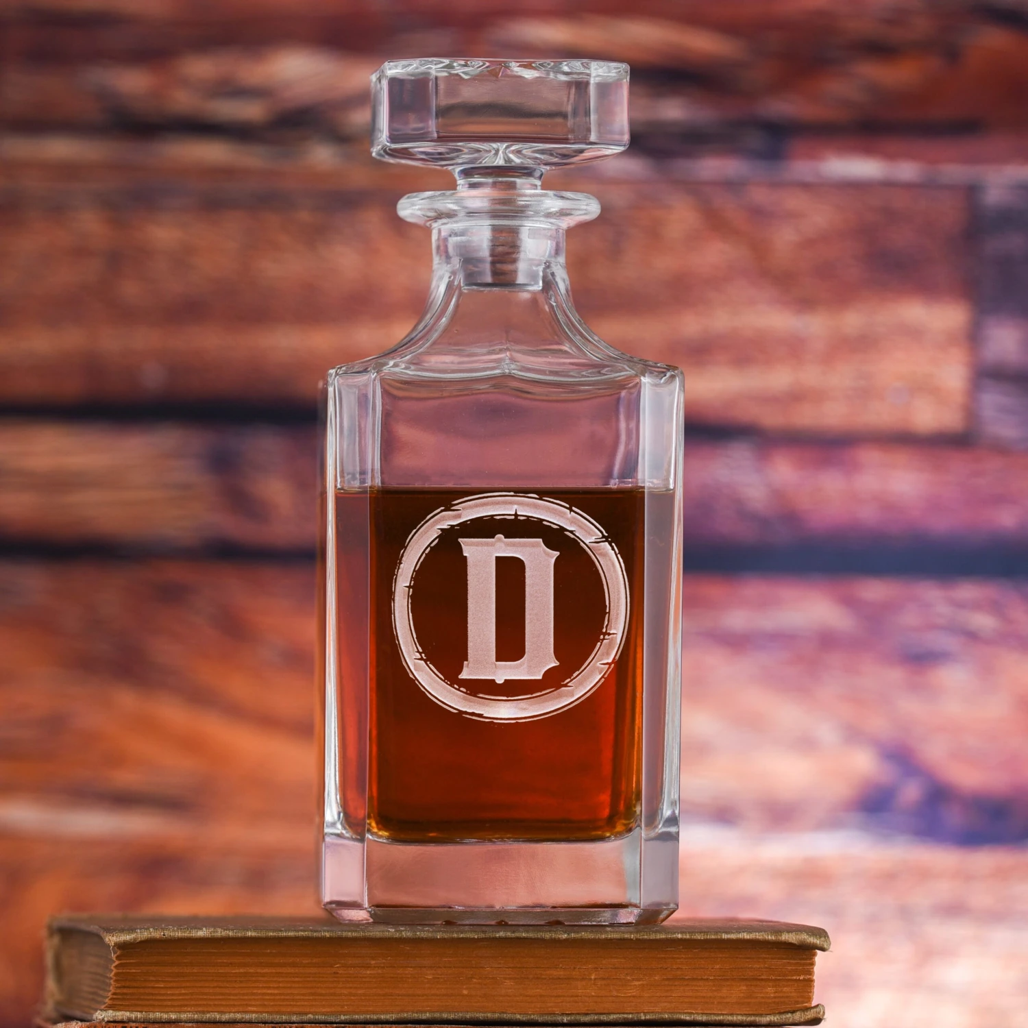 Rustic Letter Etched Square Whiskey Decanter 1 Rustic Letter Etched Square Whiskey Decanter