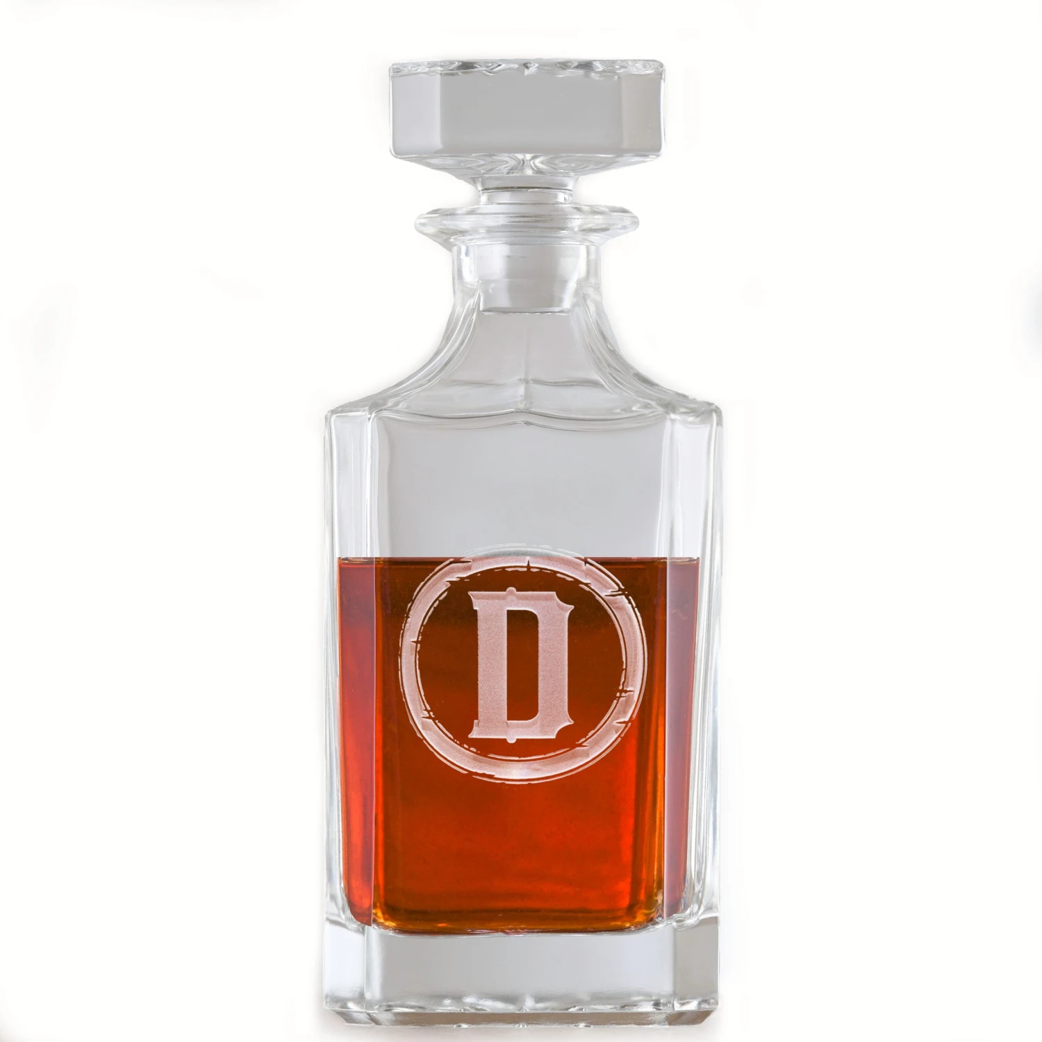 Rustic Letter Etched Square Whiskey Decanter 2 Rustic Letter Etched Square Whiskey Decanter - Image 2