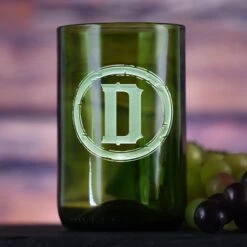 Initial Engraved Green Recycled Wine Bottle Glass Tumbler