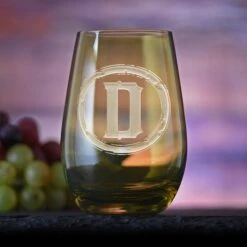 Rustic Monogram Green Stemless Wine Glass Tumbler By Crystal Imagery