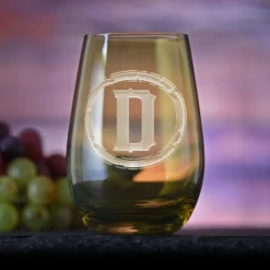 Rustic Monogram Green Stemless Wine Glass Tumbler By Crystal Imagery