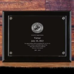 Military Wall Plaque Recognition Award, Army, Navy, Air Force, Marines Laser Etched -crystal imagery shop Marines Black Award H