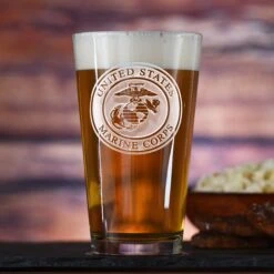 Engraved Marines Pub Pint Beer Glasses