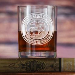 Engraved Marines Whiskey Scotch Bourbon Glasses