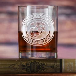 Engraved Marines Whiskey Scotch Bourbon Glasses