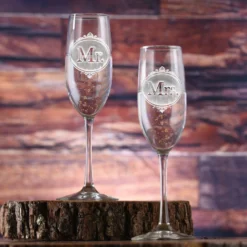 Engraved Mr. And Mrs. Champagne Glasses