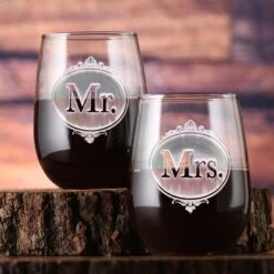 Engraved Mr. And Mrs. Stemless Wine Glasses