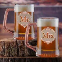 Mr. And Mrs. Engraved Beer Mug Set