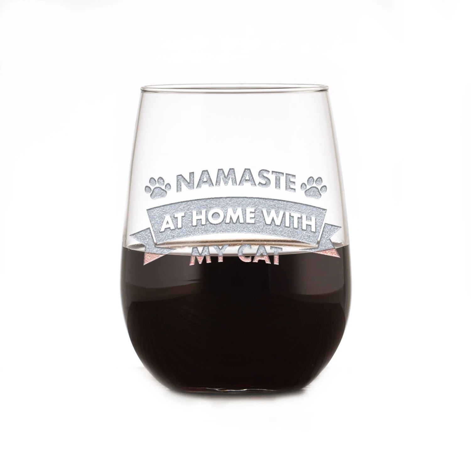 Namaste At Home With My Cat, Social Distancing Stemless Wine Glass 2 Namaste At Home With My Cat, Social Distancing Stemless Wine Glass - Image 2
