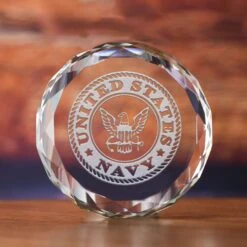 Navy Seal Insignia Engraved Crystal Paperweight Gift