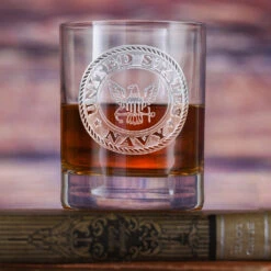 Custom Etched Navy Whiskey Glass Stolzle Crystal