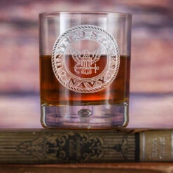 Navy Whiskey Scotch Bourbon Glass Gift