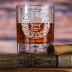 Engraved Navy Whiskey Scotch Bourbon Glasses