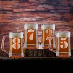 Engraved Numbered One Through Eight Beer Mug Set