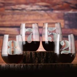 Engraved Numbered 1 Thru 8 Stemless Wine Glass Set