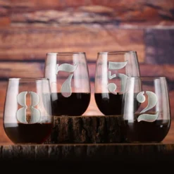 Engraved Numbered 1 Thru 8 Stemless Wine Glass Set