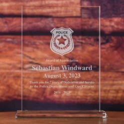 Police Officer Engraved Glass Desktop Recognition Award