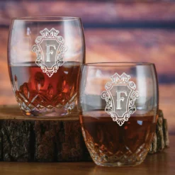 Engraved Waterford Crystal Whiskey Glasses, PAIR