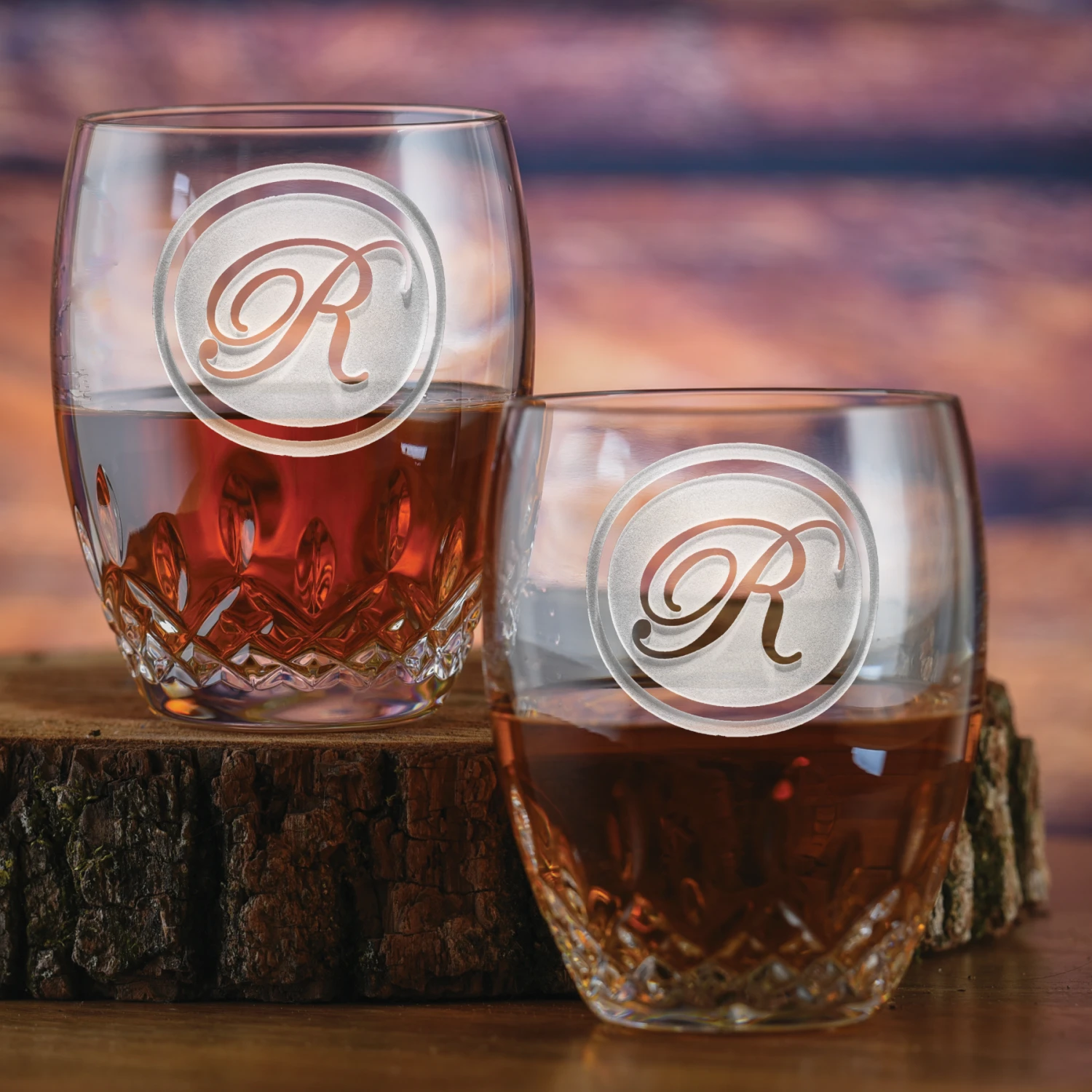 Engraved Waterford Crystal Rocks Glasses, PAIR 1 Engraved Waterford Crystal Rocks Glasses, PAIR