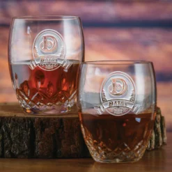 Engraved Waterford Crystal Bourbon Glasses, PAIR