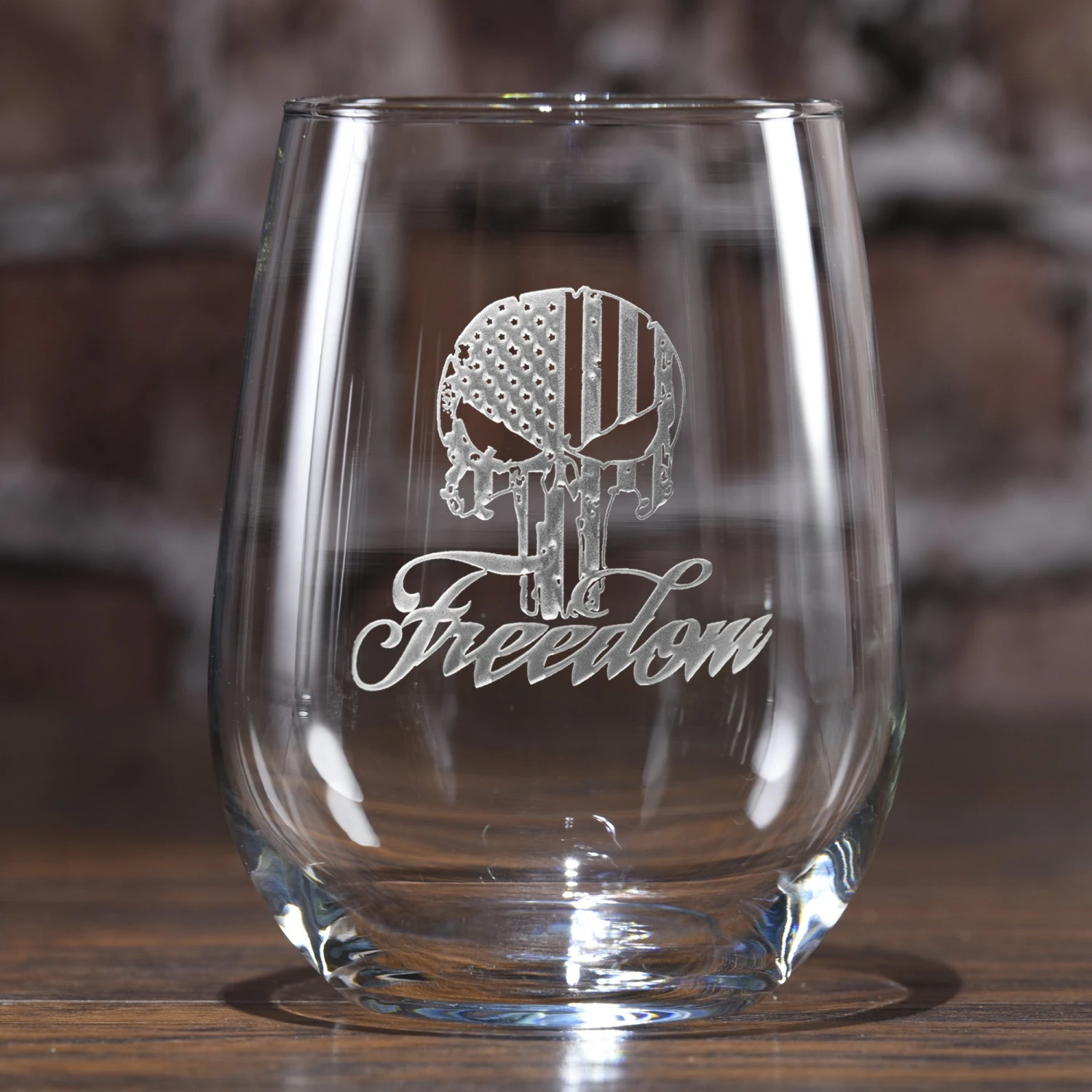 Freedom Skull Stars And Stripes Stemless Wine Glass 2 Freedom Skull Stars And Stripes Stemless Wine Glass - Image 2