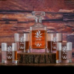 Custom Pineapple Decanter And Glasses Gift Set Of 5