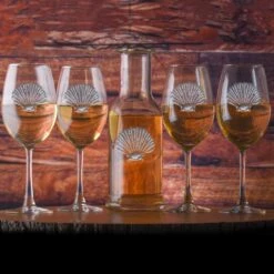 Engraved Seashell Crystal Wine Carafe And Glasses Gift Set