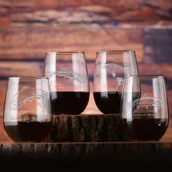 Fly Fishing Stemless Wine Glasses Gift Set For Trout Fishermen