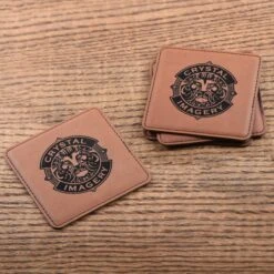 Laser Etched Logo In Tan Leather Coasters, SET Of 6