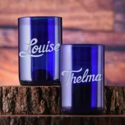 Thelma & Louise Engraved Tumbler Set, Recycled Wine Bottle