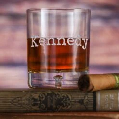 Typewriter Font Name Engraved Whiskey Glass