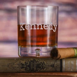 Typewriter Font Name Engraved Whiskey Glass