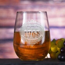 Custom Engraved Vintage Year Stemless Wine Glass