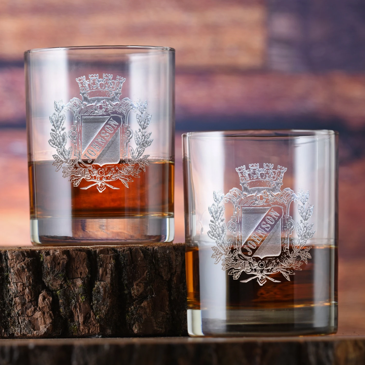 Engraved Family Crest, Coat Of Arms Whiskey Glass Set 1 Engraved Family Crest, Coat Of Arms Whiskey Glass Set