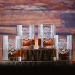 Engraved Family Crest, Coat Of Arms Whiskey Glass Set Of 4