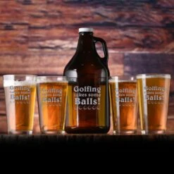 Golfing Takes Some Balls Engraved Beer Growler & Pint Glass Gift Set