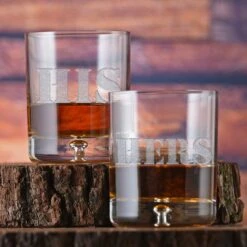 His And Hers Whiskey Scotch Glasses, Engraved
