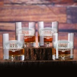 Whiskey Bourbon Scotch Rye Engraved Glass Set