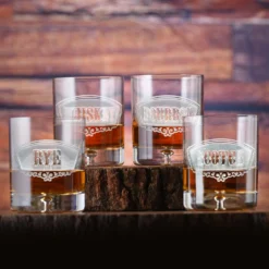 Whiskey Bourbon Scotch Rye Engraved Glass Set