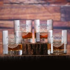 Logo Crystal Engraved Scotch Whiskey Bar Glasses (set Of 4)