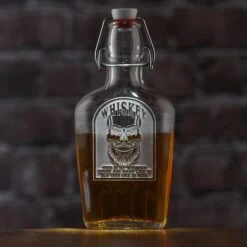 Badass Whiskey Flask Gift, Skull With Beard -crystal imagery shop m118flaskbrick