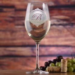 Engraved Monogram Stolzle Crystal White Wine Glass