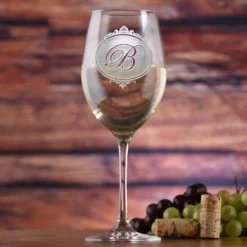 Engraved Monogram Stolzle Crystal White Wine Glass