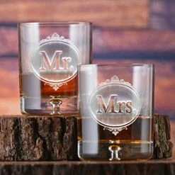 Engraved Mr. And Mrs. Whiskey Glasses