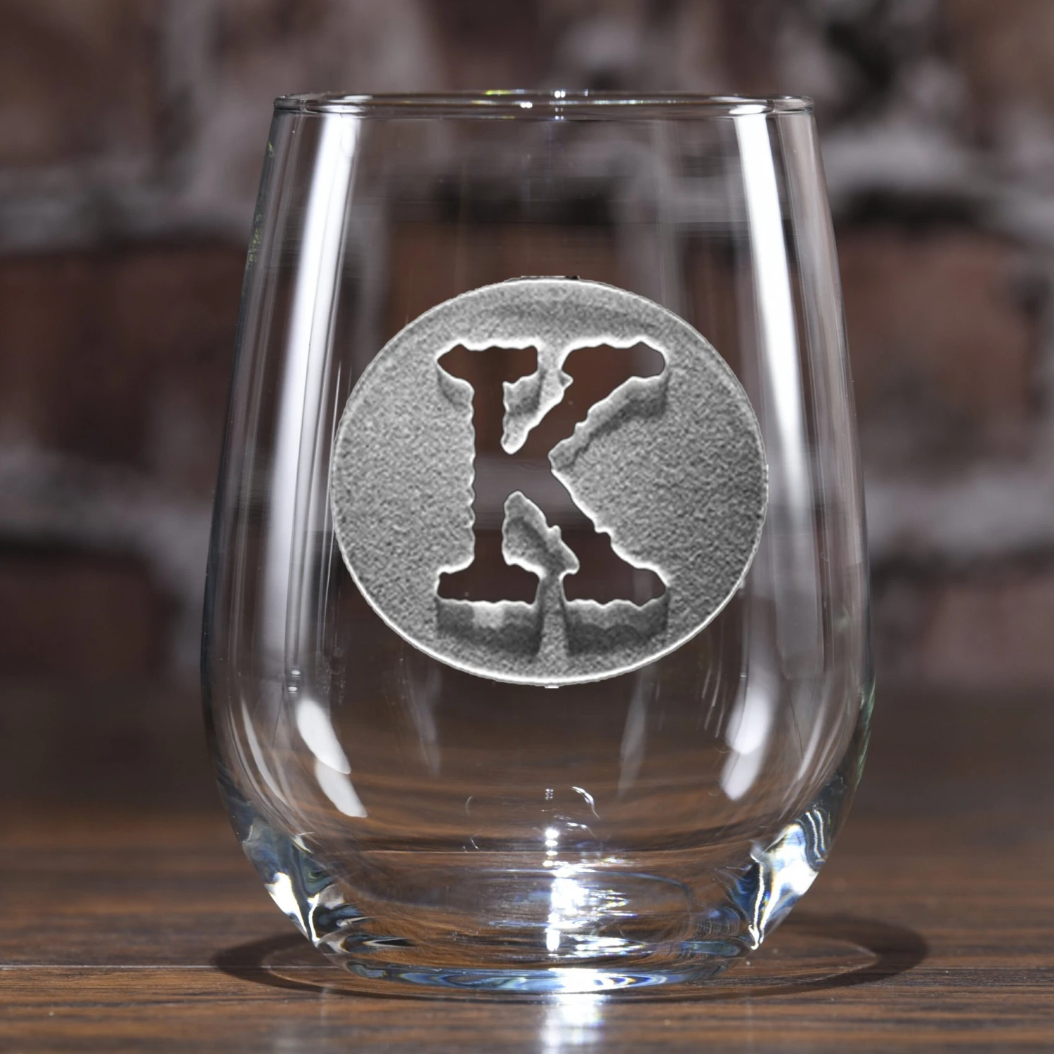 Typewriter Font Initial In Circle Stemless Wine 2 Typewriter Font Initial In Circle Stemless Wine - Image 2