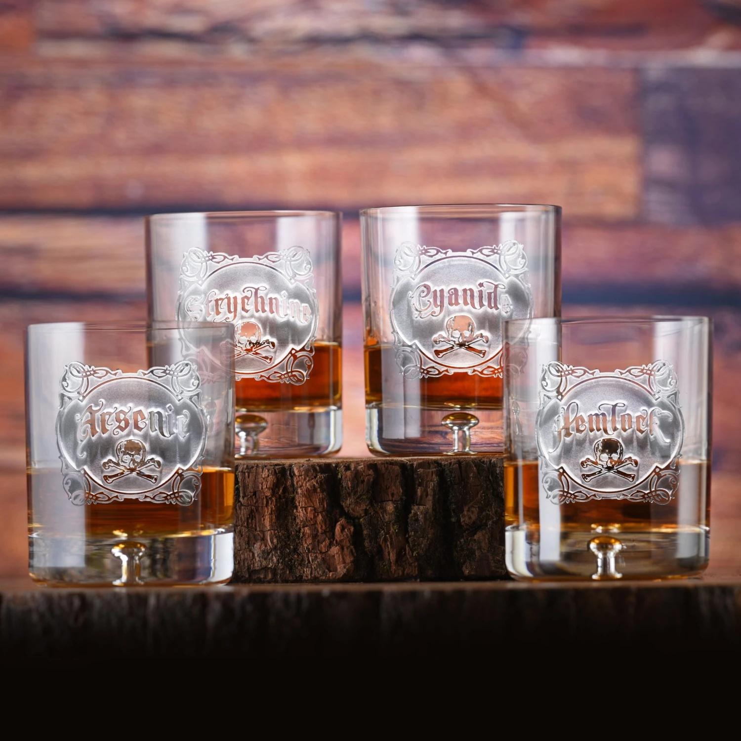 Engraved Name Your Poison Crystal Whiskey Glass Set, Arsenic, Cyanide 1 Engraved Name Your Poison Crystal Whiskey Glass Set, Arsenic, Cyanide