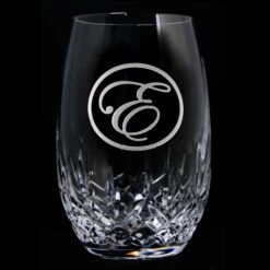 Engraved Crystal Stemless Wine, PAIR -crystal imagery shop waterford stemless etched