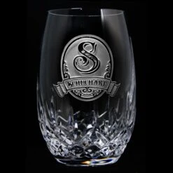Engraved Waterford Stemless Wine Glass PAIR -crystal imagery shop waterford stemless wine